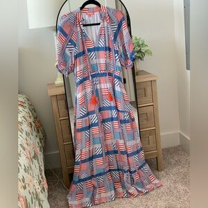 THML Red and Blue Geometric Maxi Dress